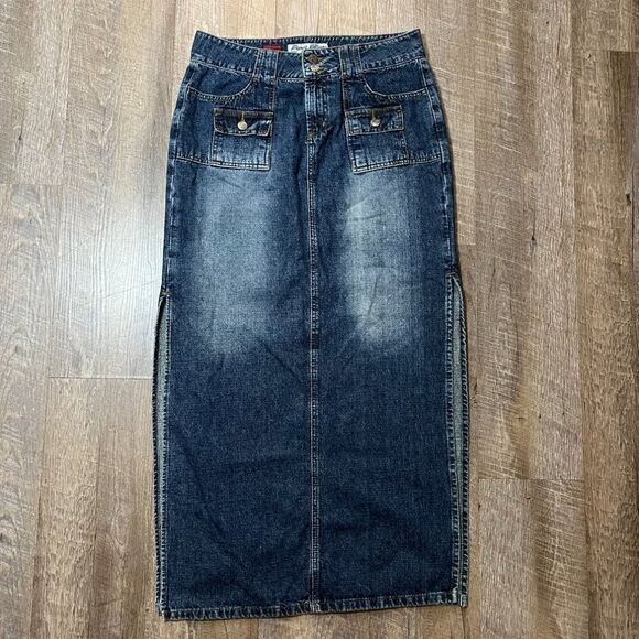 2000s Paris Blues Denim Maxi‎ Skirt Low Rise Womens Size Small/Medium Cargo - Picture 1 of 7